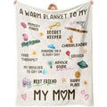 Gifts for Mom, Birthday Gifts for Moms, Mom's Birthday, Christmas Valentines Mothers Day Ideas Gifts for Mother-A Warm Blanket to- My MOM Blanket White 60 X 50