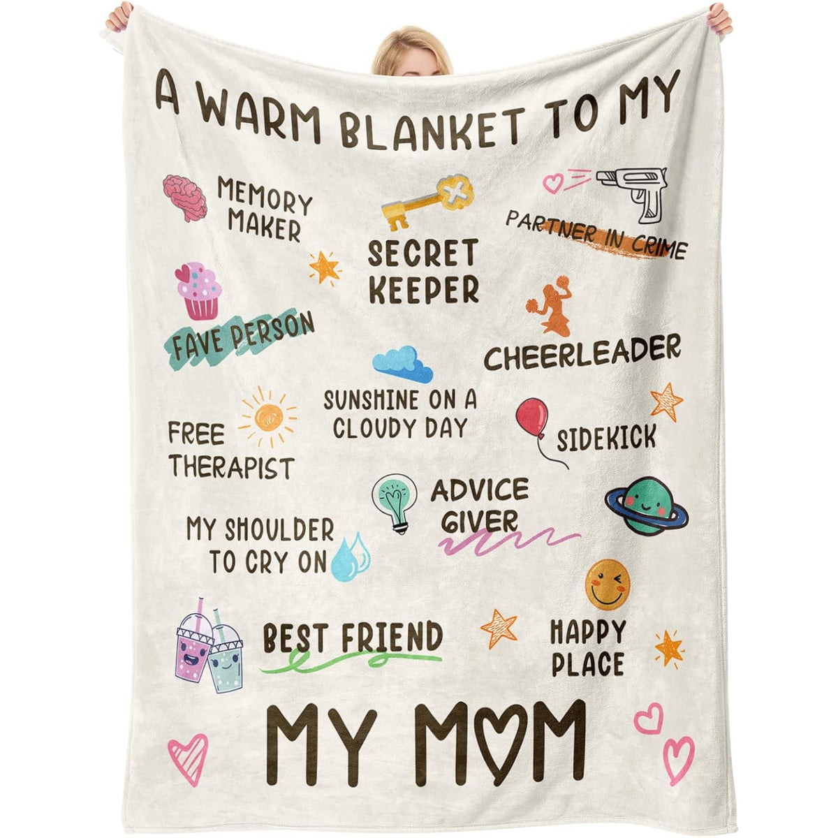 Gifts for Mom, Birthday Gifts for Moms, Mom's Birthday, Christmas Valentines Mothers Day Ideas Gifts for Mother-A Warm Blanket to- My MOM Blanket White 60 X 50