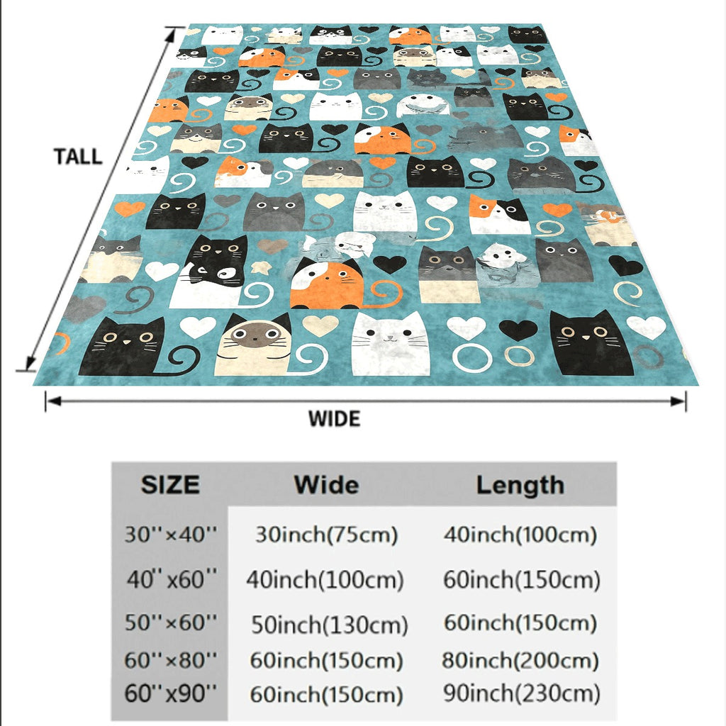 1pc Cozy Cartoon Cat Print Flannel Blanket Soft Warm All-Season Throw for Sofa Travel & Nap Machine Washable Pet Blanket with Playful Kitty & Heart Design Gift for Cat Lovers Cat Bla
