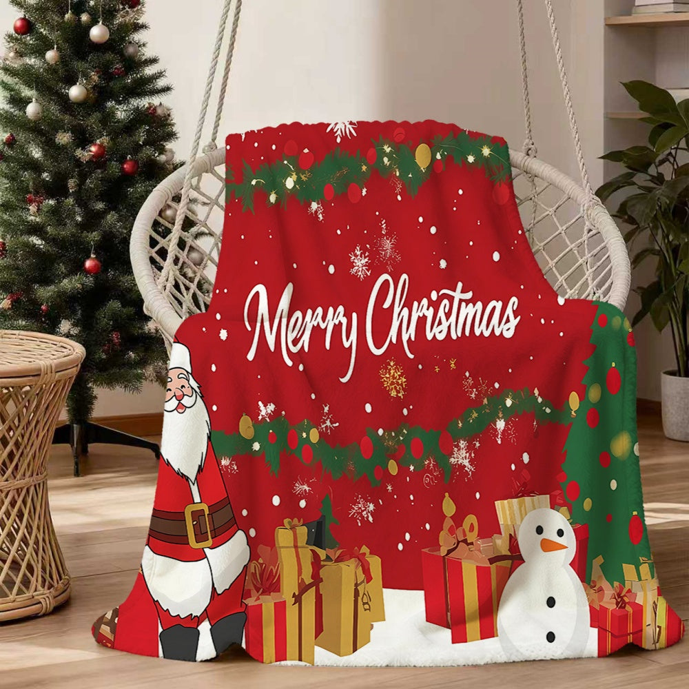 1pc Santa Claus and Gifts Themed Red Flannel Blanket, Soft, Comfortable, and Warm, Festive Design, All-season Universal Sofa Throw, Warm Lap Blanket, Multiple Sizes Available, Suitable for Living Room Sofas, Bedroom, Leisure Reading