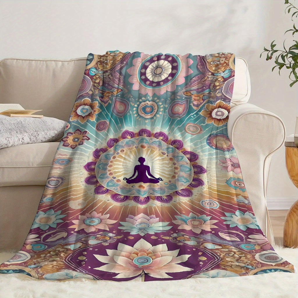 1pc Mandala Meditation Flannel Throw Blanket- Soft, Warm, and Cozy with Vibrant Yoga-Inspired Design, Perfect for Sofa,, or Office- Ideal Gift for Friends and Family, Spiritual Decor| Vibrant Throw Blanket| Digital Print Design, Yoga Gift
