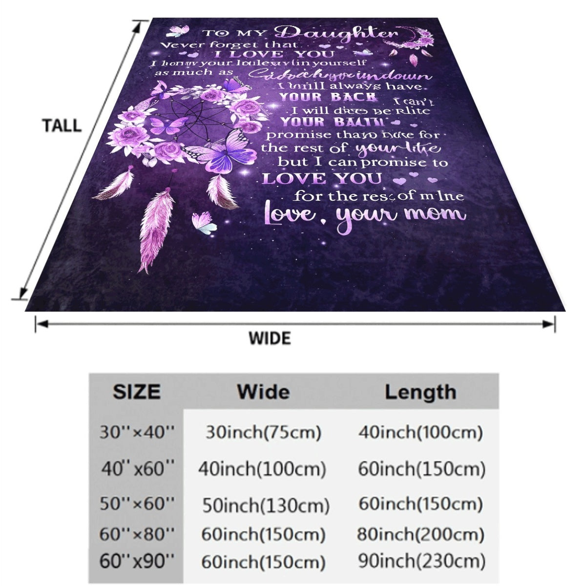 A Single Piece of a Purple Butterfly Flannel Blanket for My Daughter, a Thoughtful Gift Filled with Encouraging Messages. It'S a Cozy Throw Suitable for Any Season, Perfect for Home Decoration, Camping, And Travel