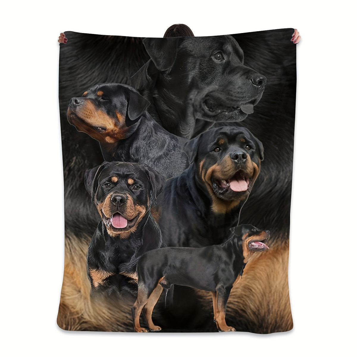 1pc 60x50 Inch Flannel Blanket - Realistic Rottweiler Dog Print, Hypoallergenic Soft Cozy All-Season Throw, Hand Wash Only, Perfect Gift for Dog Lovers, Home Decor & Warmth, Dog Blanket, Vintagestyle Design