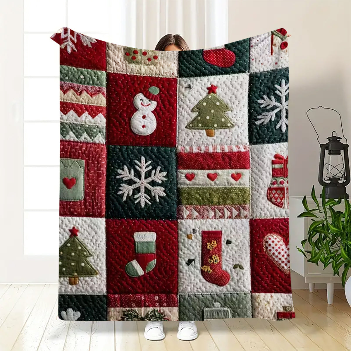 1 Christmas Checkered Blanket - Soft Flannel All-Season Comfort Cover, Red, Green, Brown, Golden