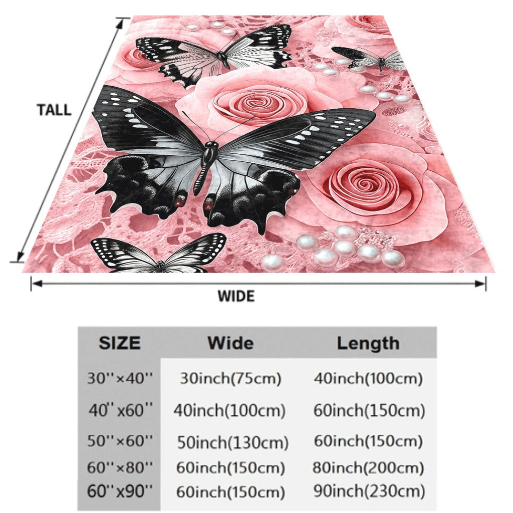 1pc One Comfortable And Beautiful Pink Rose Butterfly Romantic And Elegant Theme Pattern Flannel Blanket, Fashionable, Soft, Warm, All-Season Multifunctional Gift Print Blanket Perfect for Sofa, Bed