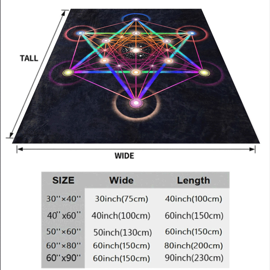1pc Flannel Blanket Psychedelic Sacred Geometry Design with Colorful Lines & Glowing Dots Mystical Dark Background Cozy Soft Throw for Sofa & Perfect for Meditation & Spiritual Home Decor