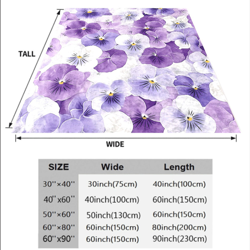 1pc Ultra-Soft Flannel Blanket Purple & White Pansy Flower Print Cozy Floral Throw for Sofa Lightweight Plush Flannel Fabric All-Season Comfort