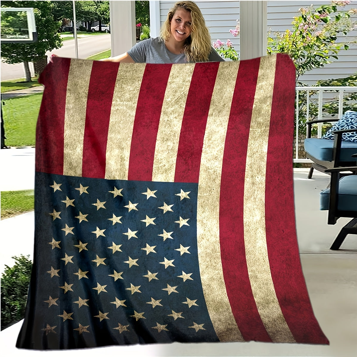 1pc a 280Gsm Comfortable Patriotic Throw Blanket Suitable for All Seasons, Easy to Maintain, And Tears, Ideal for Use on a Sofa, Bed, Or While Traveling
