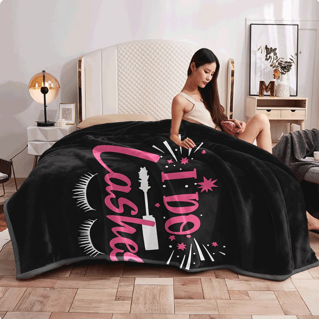 1pc I Do Lashes Pink Typography Black Flannel Blanket Soft Ultra-Soft for Room Couch Sofa Flannel Blanket Throw Size for All Season
