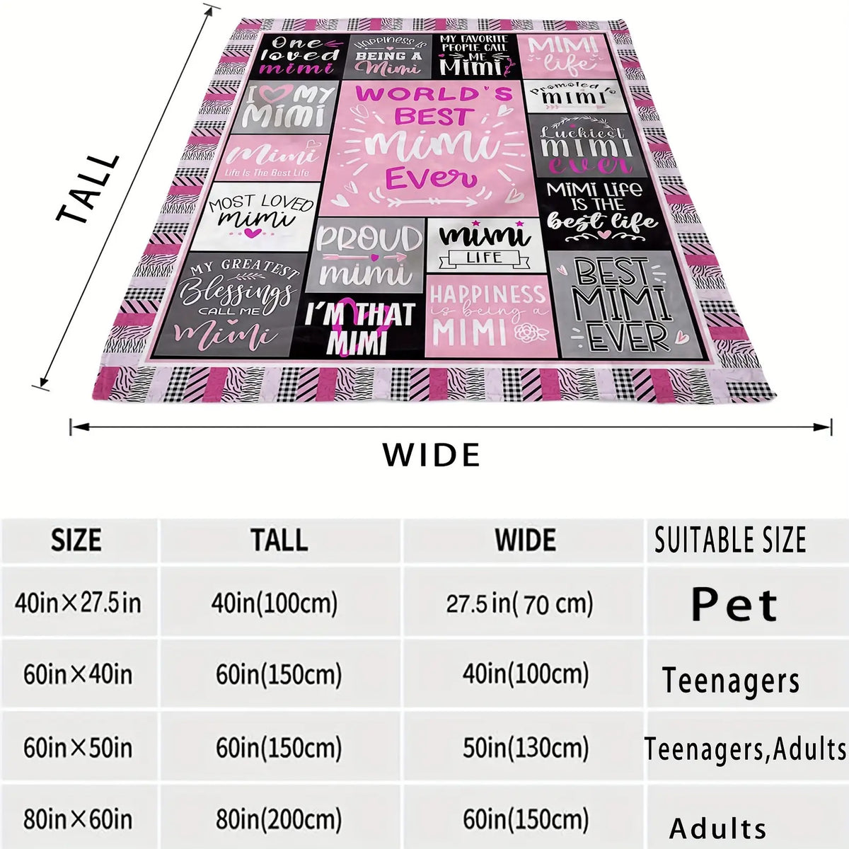 1pc, Mimi Gifts, Mimi Gifts for Grandparents Day, Mimi Gifts for Grandma- Cool Mimi Birthday Gift- Grandma Mimi Soft Flannel Blanket, Best Mimi Ever Gifts Pink(mimi Blanket) Blanket, Sofa Blanket, Soft Blanket