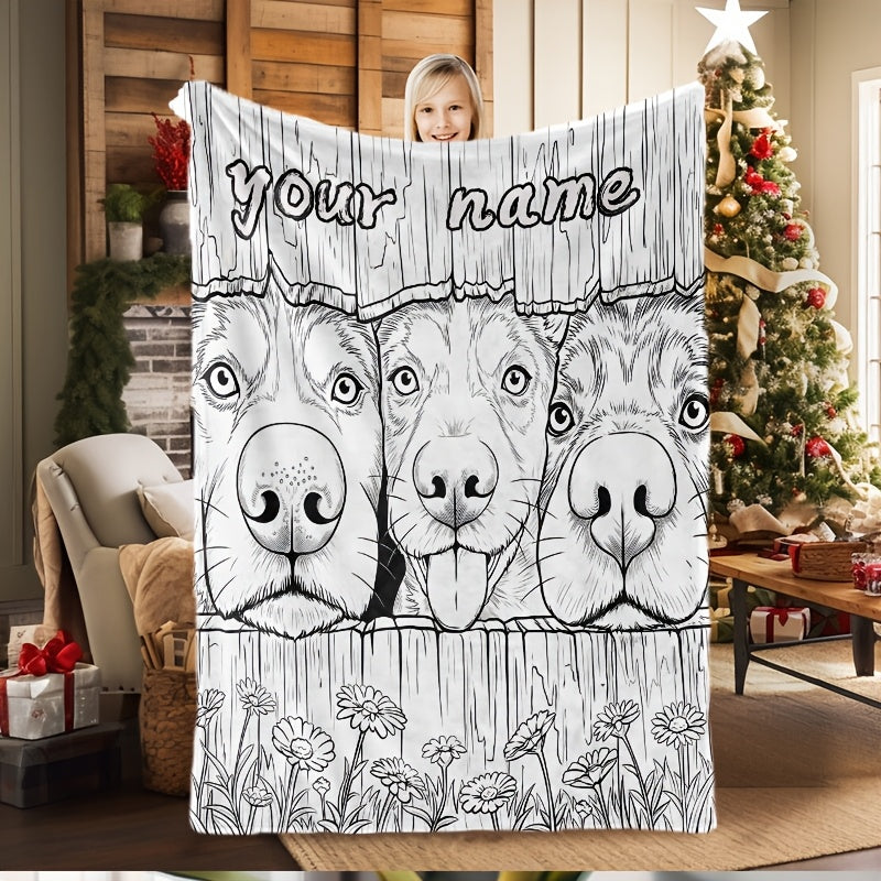 1pc Dog-patterned Blanket, Black and White Line Print Design, Full-body Throw Blanket, Soft Flannel Plush Surface, Lightweight and Durable, Multiple Sizes Available, Suitable for Holiday Decoration, Living Room Lounging, Bedroom Sleep, and Outdoor