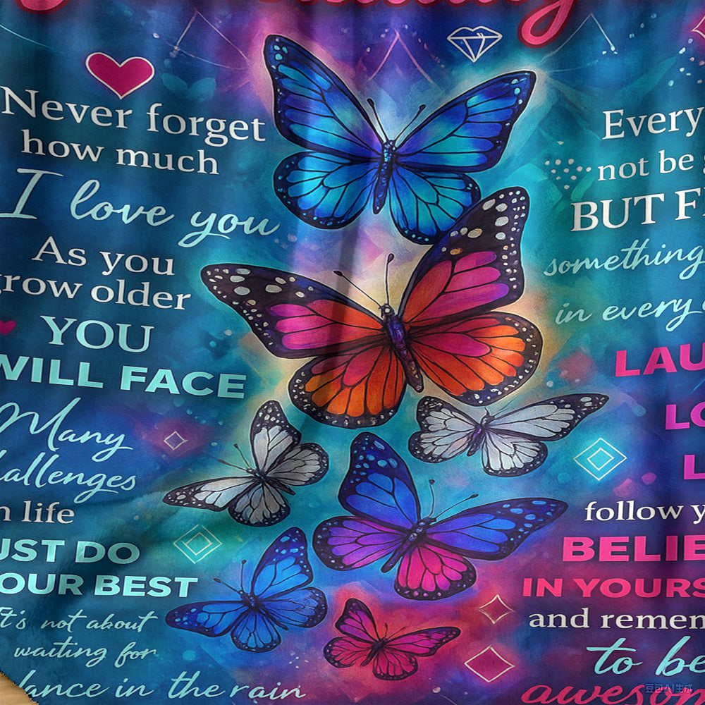 1pc Granddaughter Inspirational Blanket- Soft Flannel Throw with Granddaughter's Name, Birthday/Graduation Gift- Cozy or Travel Companion- Motivational Granddaughter Present for Women- All-Season Keepsake, Butterfly Design