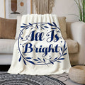 1pc "Jolly Bright" Blue Text And Foliage Pattern Cream Beige Flannel Blanket, Christmas Holiday Decor Design, Soft Plush All-Season Use, Suitable for Weekend Sofa Naps, Festive Home Decoration, And Dormitory Life