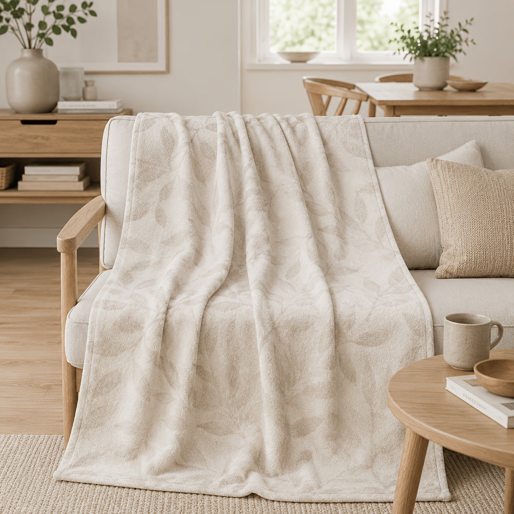Blanket, Light Oat Abstract Leaf Shadow Blanket, Nordic Simple Plant Style Soft Blanket, Living Room Sofa Bedroom Natural Home Decoration Blanket
