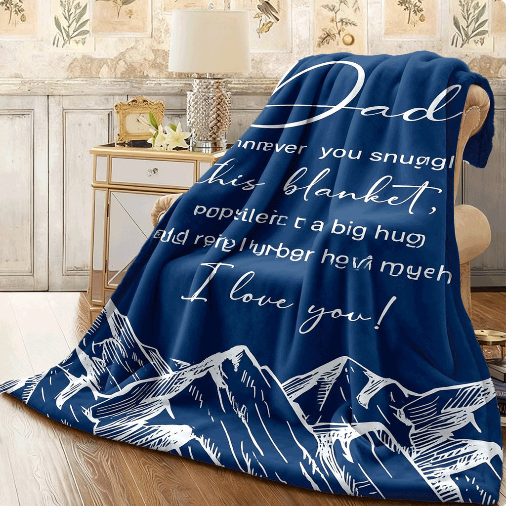 1pc Dad Gift Blanket from Daughter & Son Soft Flannel Throw with Heartfelt Letter & Mountain Design All-Season Cozy Blanket for Sofa Office Thoughtful Gift for Fathers Day Birthday C
