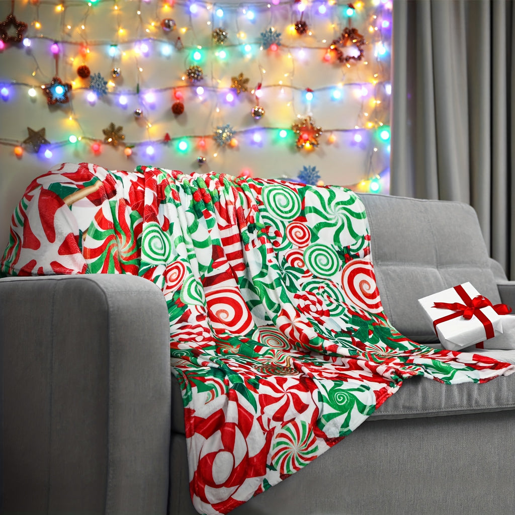 1pc Christmas Blanket Activation, Colorful Lollipop Pattern, Soft Flannel Blanket, Christmas Gift