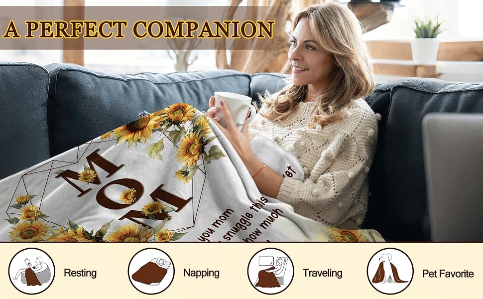 CIUGOIG Mom Gifts from Daughter Son, I Love You Mom Blanket 50X60, Birthday Gifts for Moms, Christmas Mothers Day Presents Ideas for Moms/Mother Flannel Throw Blanket Sunflower