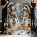 1pc Christmas Snowman Pattern Blanket, Soft Comfortable Warm, Gray And White Design, All-Season Blanket, Warm Cover, Multiple Sizes Available, Suitable for Living Room Sofa, Bedroom, Reading Corner, Holiday Decor, And Leisure Time