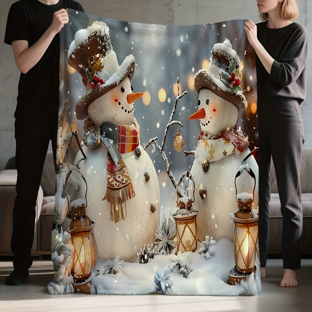 1pc Christmas Snowman Pattern Blanket, Soft Comfortable Warm, Gray And White Design, All-Season Blanket, Warm Cover, Multiple Sizes Available, Suitable for Living Room Sofa, Bedroom, Reading Corner, Holiday Decor, And Leisure Time