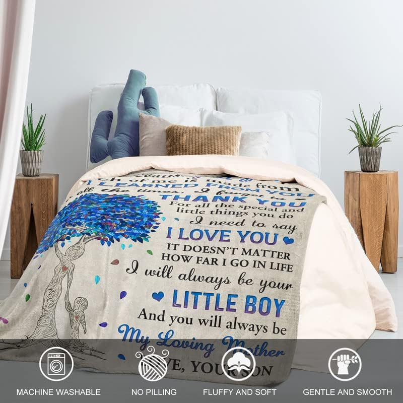 Gifts for Mom from Son, Romantic Birthday Gifts from Son to My Mom Flannel Blanket for Mama from Son Mother Day Birthday Presents for Mom Soft Throw Blanket 60 X 50