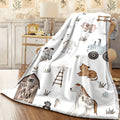 1pc Cute Farm Animal & Vehicle Pattern Flannel Blanket Soft Throw with Tractor Barn Chickens Goats & Sunflowers Cozy All-Season Blanket for Room Room Decor Lightweight Plush