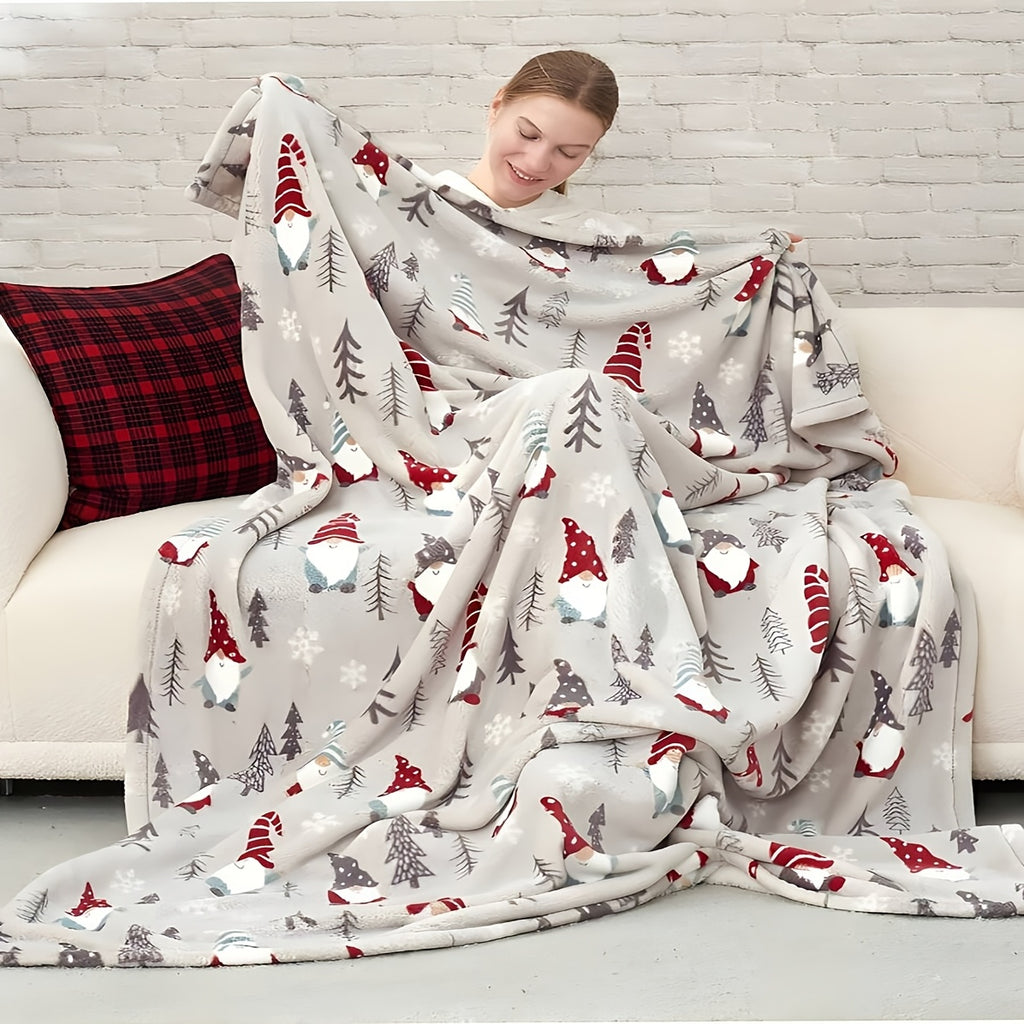 1 Luxury Christmas Hat Christmas Tree Christmas Elements Snowflake Print Plush Blanket Throwing Blanket Cover Blanket School Season Back to School Season Christmas Thanksgiving New Year Birthday Perfect Gift for Men and Women Sofa