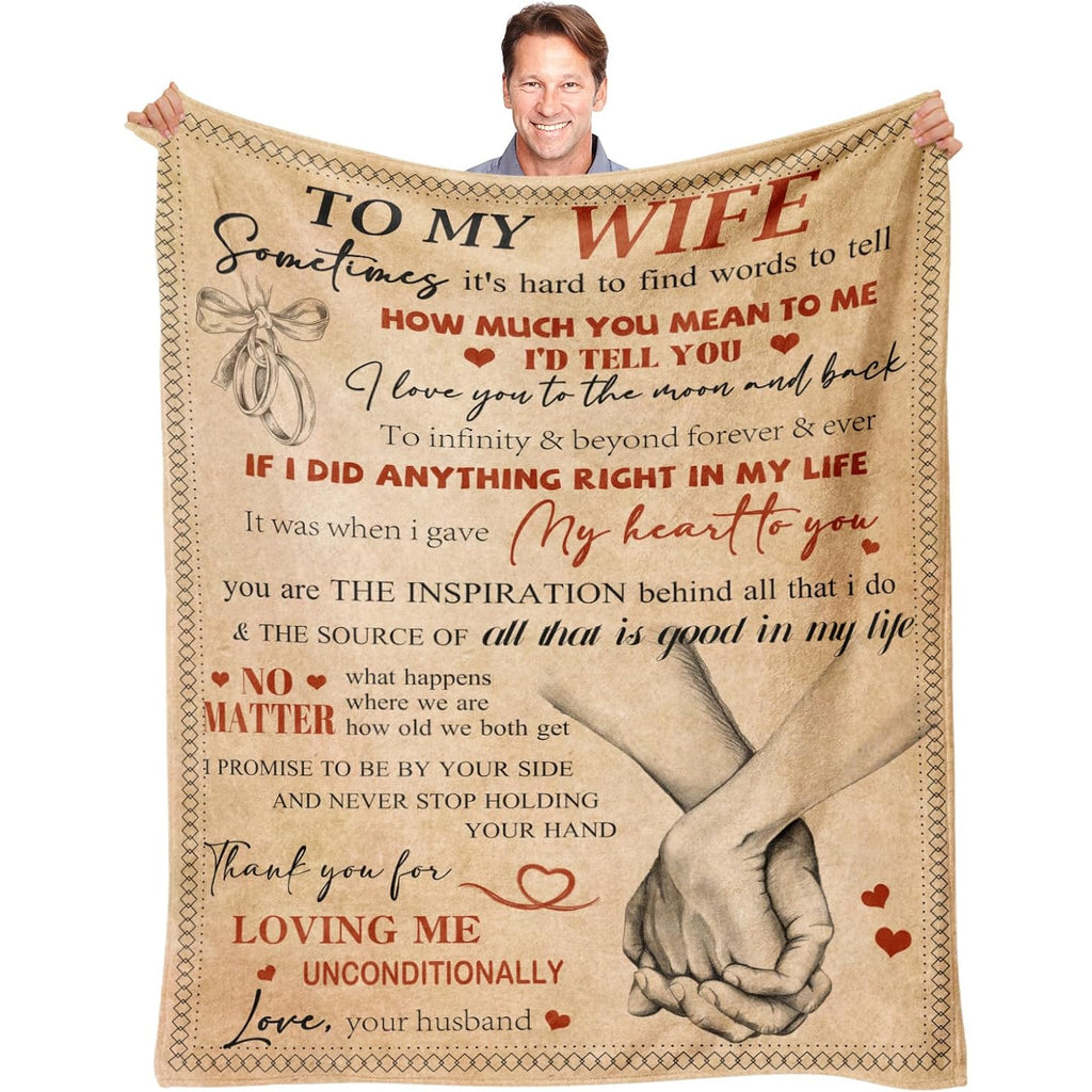 Wife Christmas Birthday Gifts from Husband Ideas- Happy Wedding Anniversary Romantic Gifts for Women- I Love You Gift for Her- Anniversary Birthday Presents for Her- to My Wife Blanket 50x60