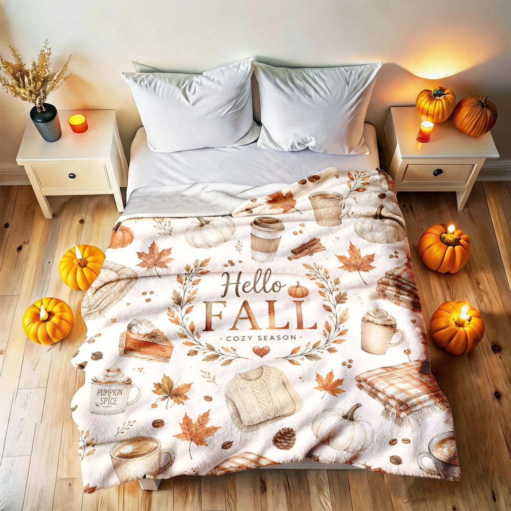 [2D FLAT PRINTING] 1pc Autumn Warm Coffee Pumpkin Plaid Flannel Blanket with Hand-Painted Theme - Large Size, Soft, Lightweight, and Warm, Suitable for All Seasons - Perfect for Bed, Sofa, Office, Camping, and Travel - The Best Choice for a Blanket