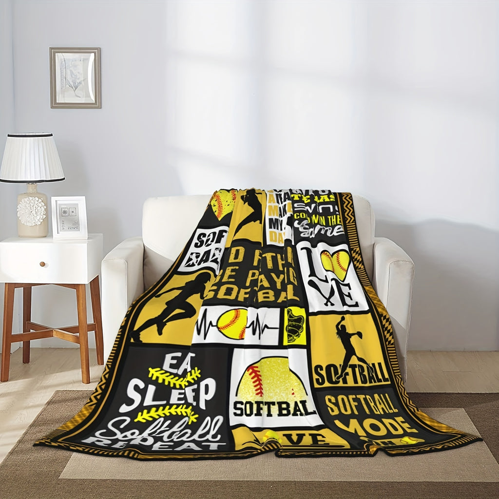 1pc Softball Throw Blanket 50x60 Inches, Cozy Polyester, Square, Soft Warm Comfort for All Seasons, Home Kitchen Decor, Sports Themed Gift