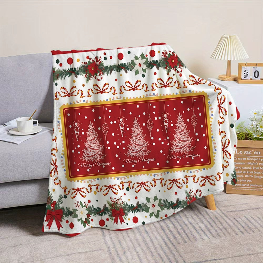 1pc Christmas Holiday Red And White Intercalated Pattern Flannel Blanket, Soft Comfortable Warm, Festive Decor Style Design, All-Season Blanket, Warm Cover, Multi-Size Optional, Suitable for Living Room Sofa, Bedroom, Reading Nook