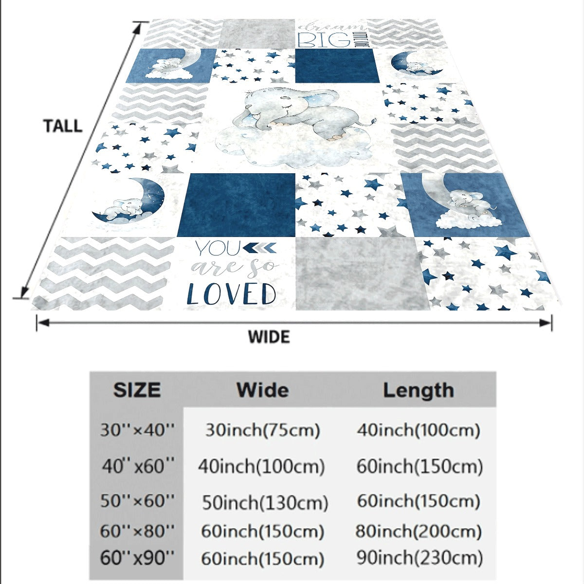 1pc Cozy Elephant Print Flannel Blanket Soft, Warm & Versatile for All Seasons, Perfect Gift with Inspirational Big Dreams Design, Navy Blue & White Patchwork Patterns, Elephant Decor