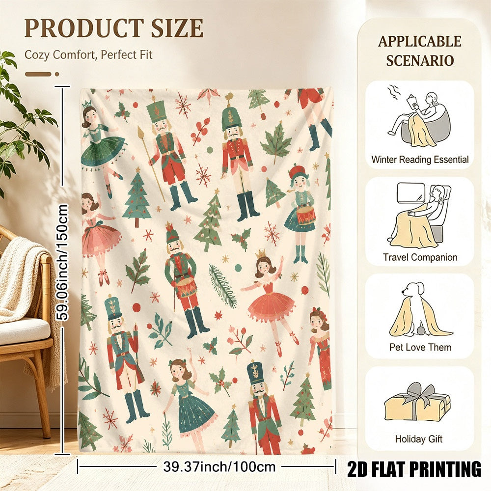 2D Flat Printing, 1pc Ultra-Soft Christmas Nutcracker Ballet Print Flannel Blanket - Suitable for Use, Sofas, Chairs, And Patios - Comfortable And Warm in All Seasons, 2D Flat