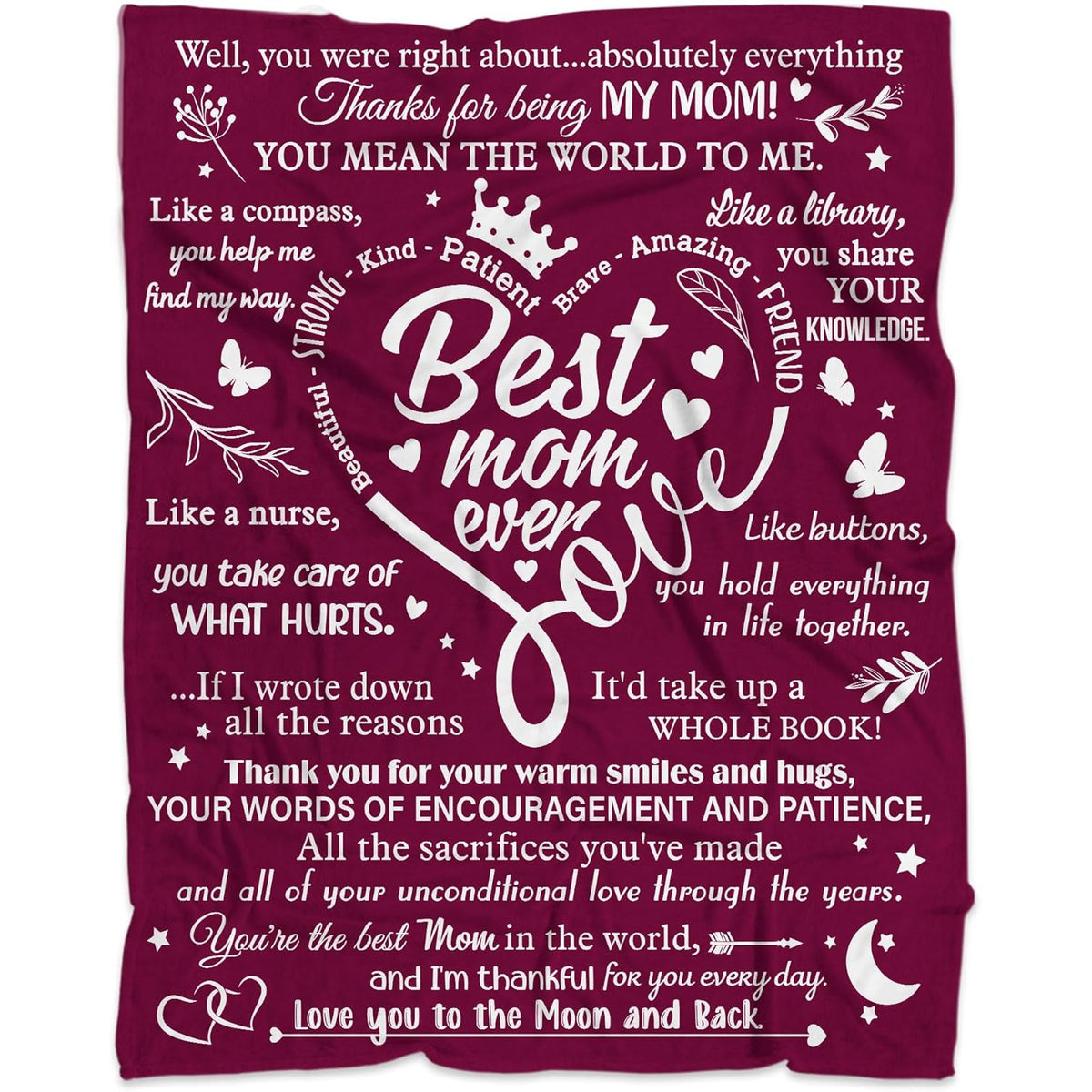 to My Mom Blanket from Daughter or Son, Best Mother Gift with Heartfelt Letter Design, Warm Soft Throw for Birthday, Christmas, or Mother's Day