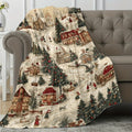 1pc of Christmas Snow Village Flannel Blanket - Comfortable and Warm for All Seasons, Festive Village Pattern Design, Soft and Warm Sofa, Essential for Travel and Camping, Modern Holiday Decoration, Plush Fabric, Exclusive to Camping Enthusiasts