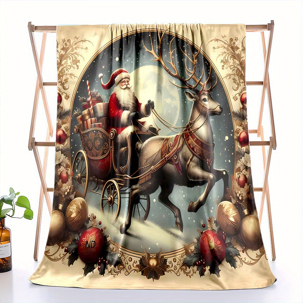 1pc Christmas Reindeer Pattern Blanket, Festive Holiday Decor Design, Soft Plush, Lightweight And Durable Flannel Material, Multiple Sizes Available, Ideal for Christmas, Living Room Decoration, Bedroom Warmth, Christmas Gift