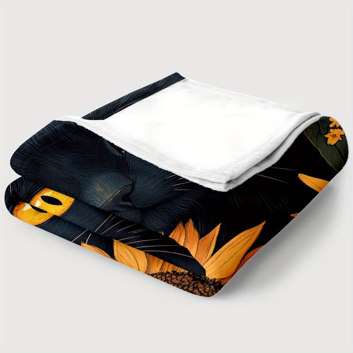1pc Black Cat & Sunflowers HD Printed Flannel Blanket - All-Season Soft Lightweight Throw for Camping, Travel, Home, Office - Contemporary Anime Design Cozy Gift, Travel Blanket, Vibrant Design, Durable Fabric
