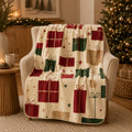 Blanket, Christmas Gift Geometric Block Blanket, Crimson Forest Green Gift Box Star Dot Pattern Soft Blanket, Living Room Sofa Bedroom Autumn And Winter Warm Holiday Home Decoration Blanket