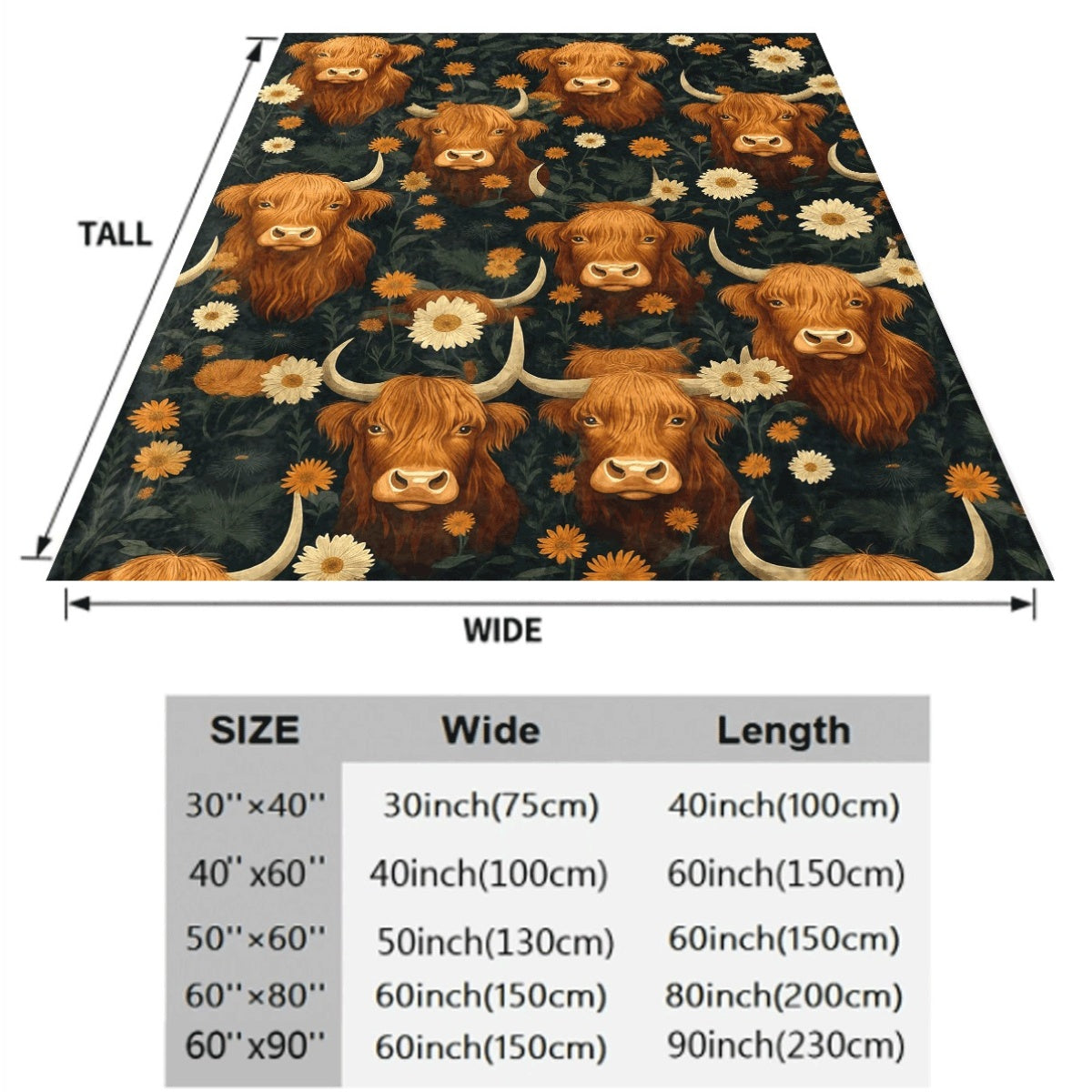 1pc Highland Cow Floral Print Flannel Fleece Blanket Cozy Soft Warm All-Season Throw with Country-Rustic Style Perfect for Sofa Office And Travel Ideal Gift for Family And Friends Mac