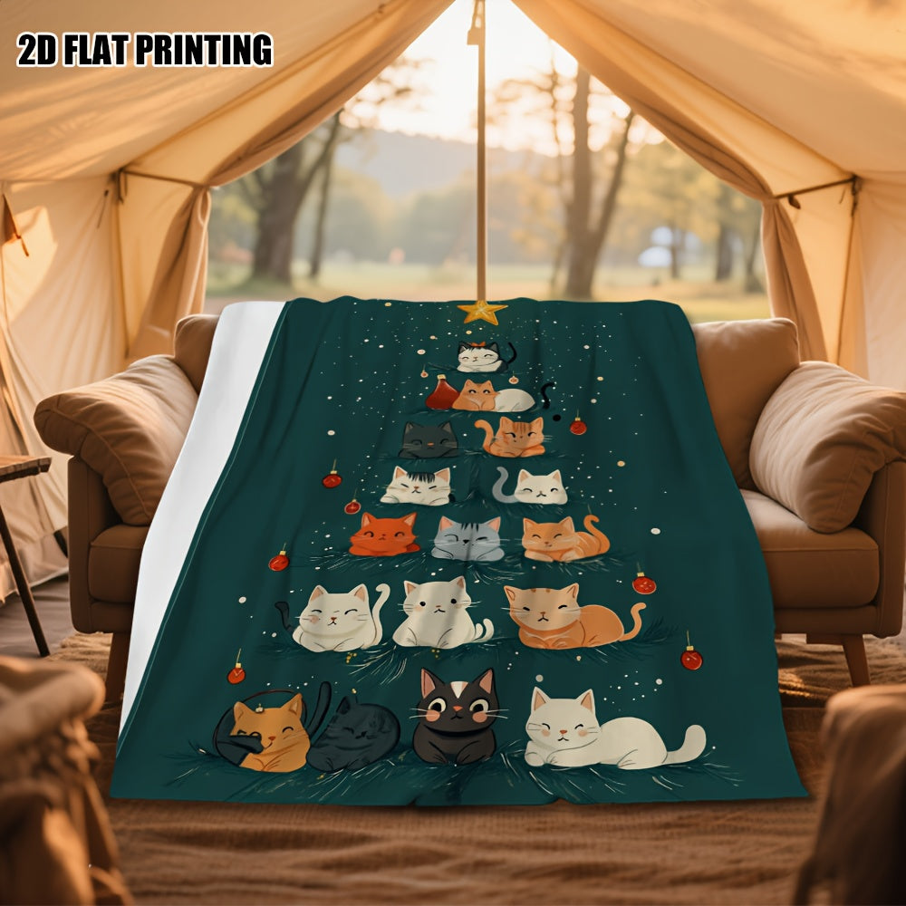 Christmas-Themed Cat Blanket, Comfortable Throw Blanket, Perfect for All Seasons, Ideal for Halloween And Christmas