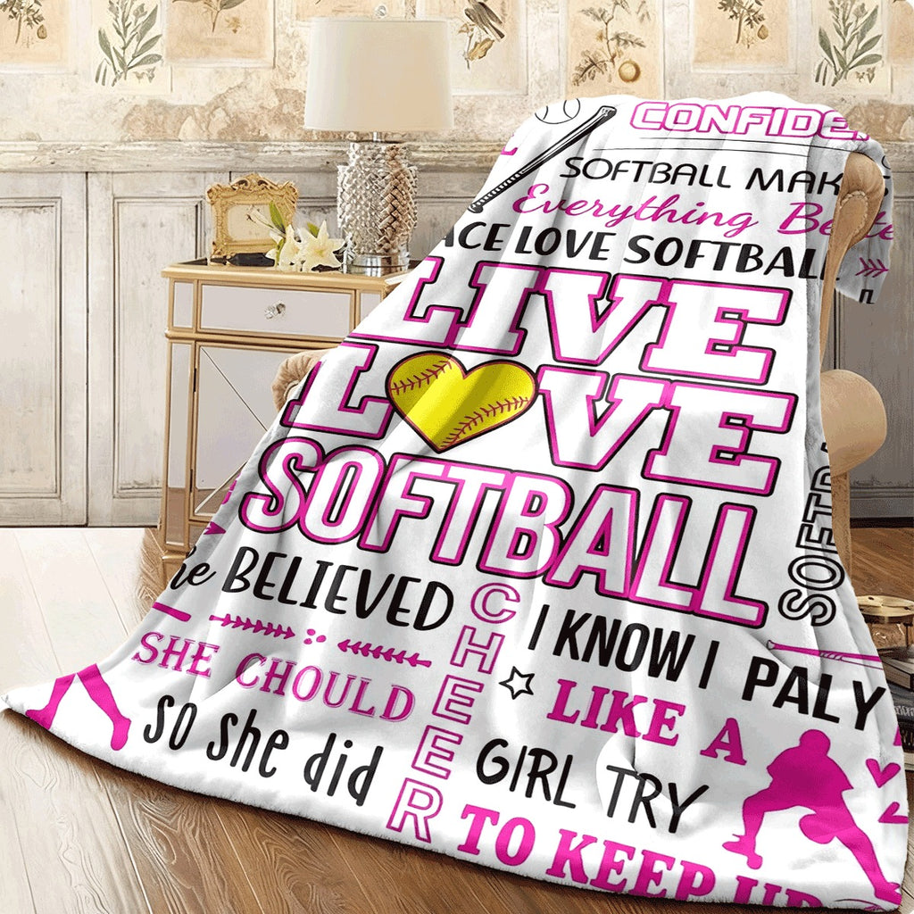 1pc Softball-Themed Flannel Fleece Throw Blanket for S and Women Cozy All-Season Polyester Blanket with Digital Print Perfect Gift for Softball Lovers, Team Members Versatile Fo