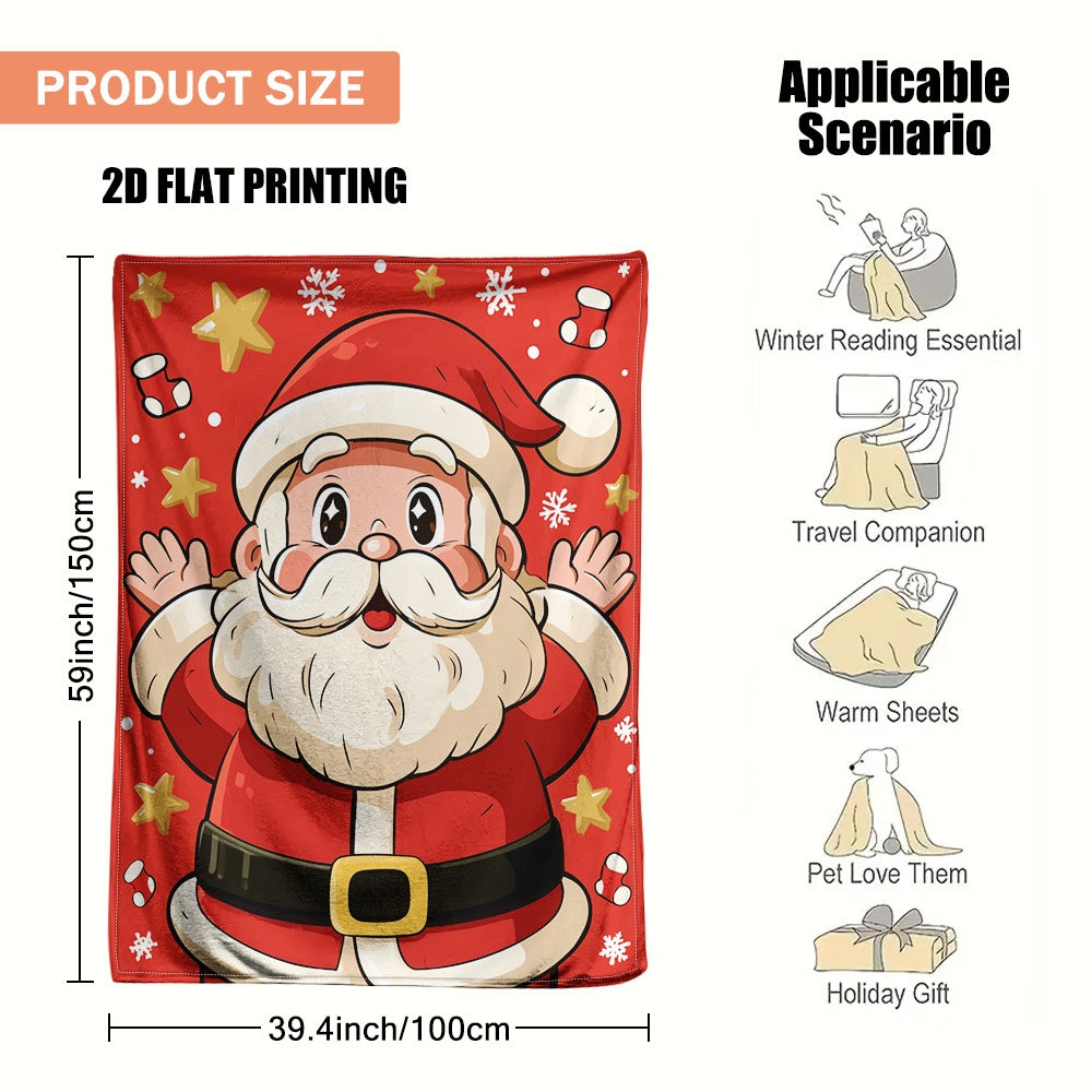 (2D Flat) 1pc Santa Claus Happy Blanket - Comfortable, Light and Easy to Take Care Of, Perfect for Sofas, Leisure Time and Road Trips, Ideal for Gifts and Home Decorations in All Seasons, 2D Flat