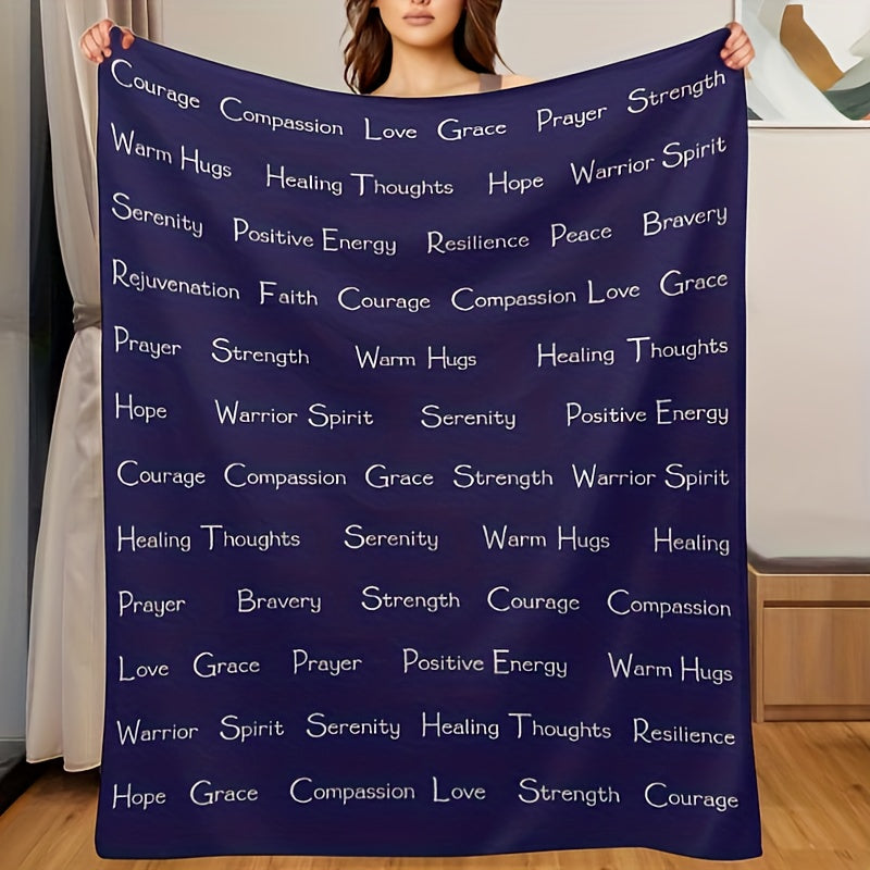 1pc Inspirational Navy Blue Throw Blanket - Super Soft, Warm Embrace with Positive Affirmations for Strength, Courage, Love & Hope - Allergy-Friendly, Multi-Purpose Comfort 60x50 inches