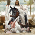 1pc, Black And White Floral Pattern Flannel Blanket, Soft, Comfortable And Warm, Pink And Beige Design, Durable Plush Surface, All-Season Bed Blanket, Warm Throw Blanket, Multiple Sizes Available, Suitable for Living Room Sofa, Bedroom Bed