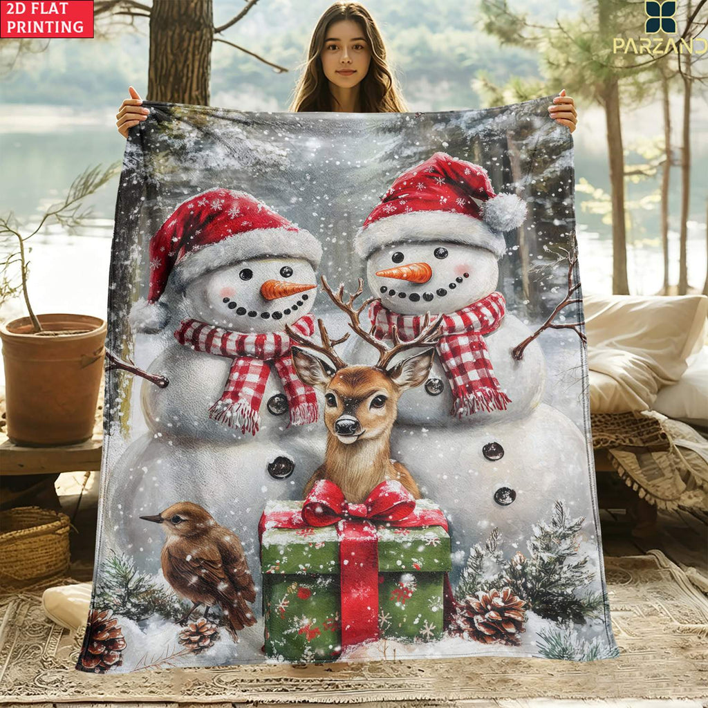 1pc Snowman And Reindeer Christmas Theme Red Blanket, Winter Holiday Decor Design, Large Plush Throw Blanket, Suitable for Weekend Sofa Naps, Home Leisure, Camping