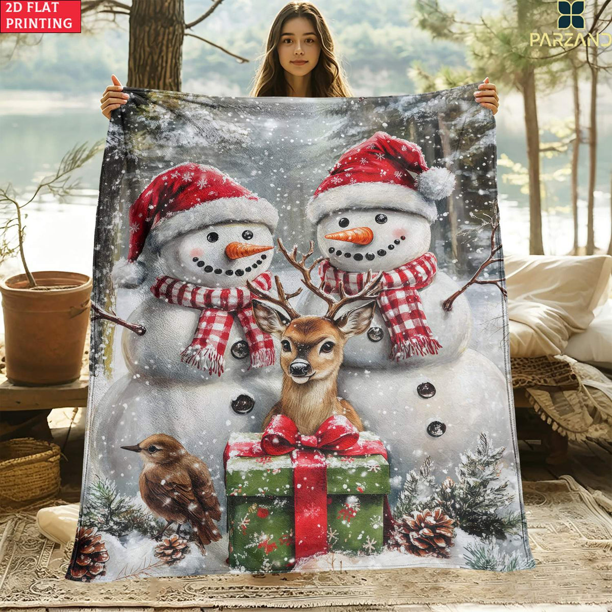 1pc Snowman And Reindeer Christmas Theme Red Blanket, Winter Holiday Decor Design, Large Plush Throw Blanket, Suitable for Weekend Sofa Naps, Home Leisure, Camping
