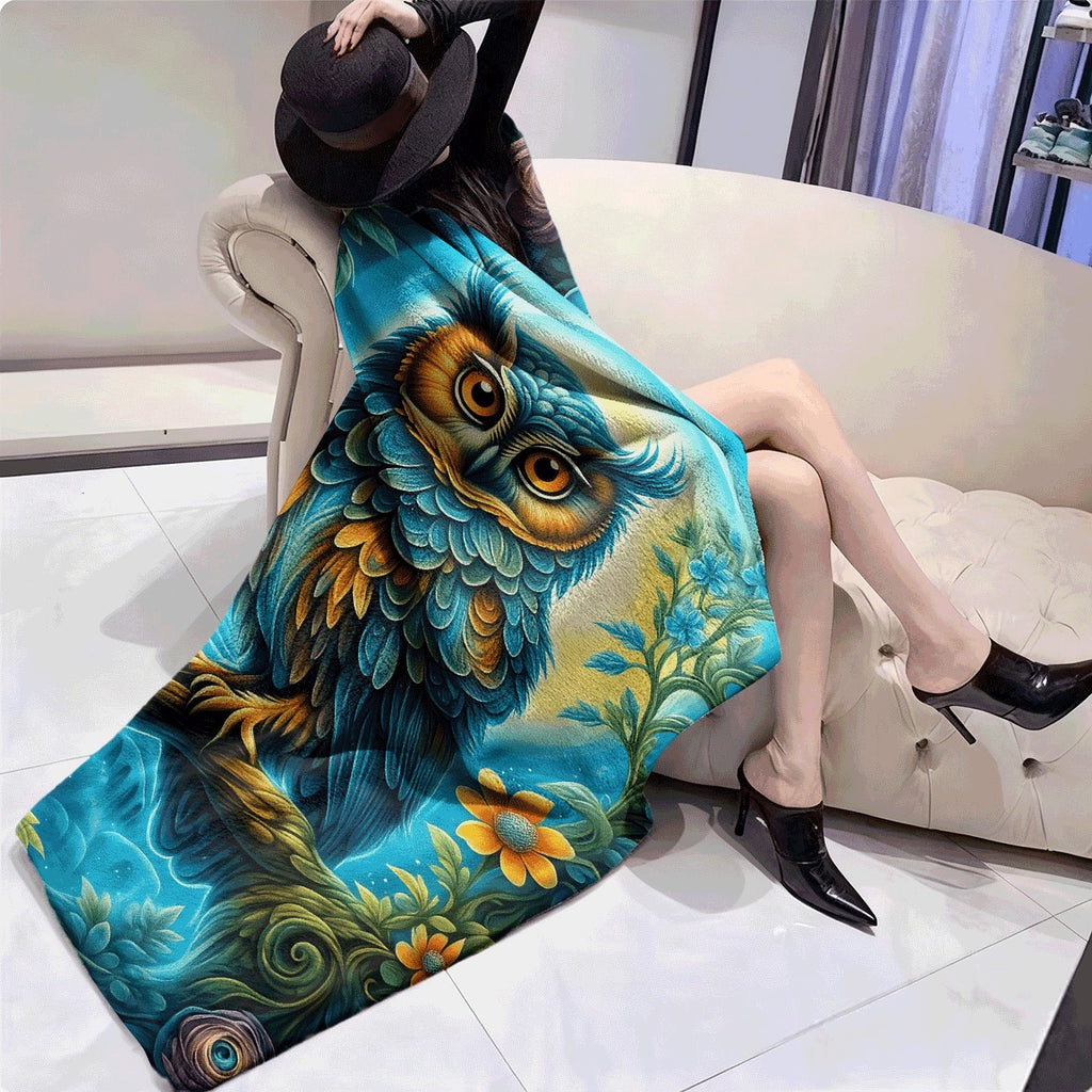 1pc Colorful Owl Print Flannel Blanket Soft Warm All-Season Throw for Sofa Office Camping Travel Vibrant Floral Print Design Perfect Gift for Owl Enthusiasts Cute Blanket