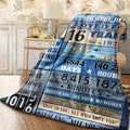 1pc 16th Birthday Flannel Blanket Sweet Sixteen Blue Retro Plank Design Throw with Inspirational Wishes & Time Details for Teens Soft Warm Gift for Sofa Cozy All-Season Celebration Decor