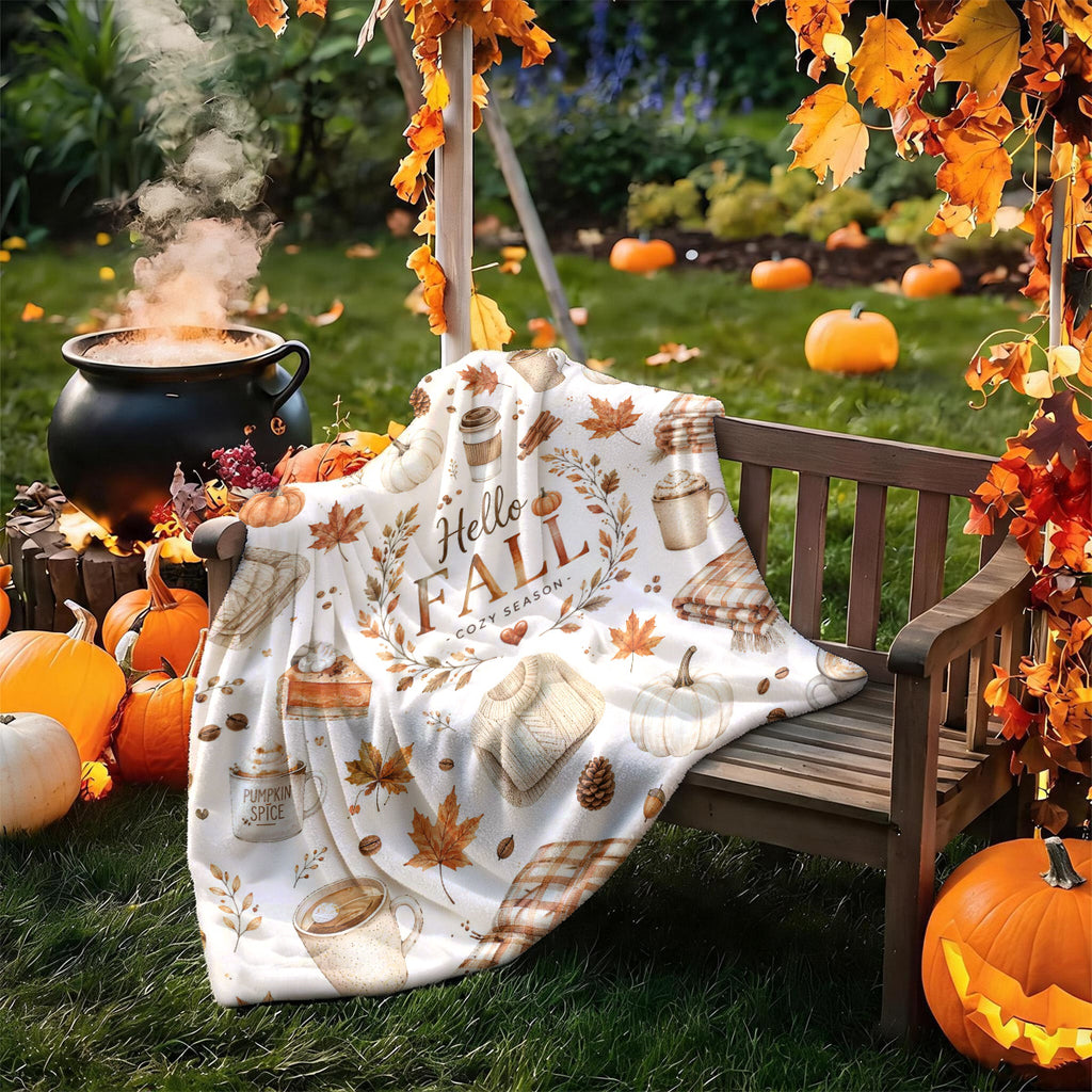 [2D FLAT PRINTING] 1pc Autumn Warm Coffee Pumpkin Plaid Flannel Blanket with Hand-Painted Theme - Large Size, Soft, Lightweight, and Warm, Suitable for All Seasons - Perfect for Bed, Sofa, Office, Camping, and Travel - The Best Choice for a Blanket