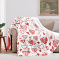 Glawry Valentine's Day Throw Blanket for, 50x60 Inch, Red and White Hearts Romantic Romance Holiday Cute Modern Graffiti for Lovers Couples Soft Cozy Flannel Blankets for Sofa Couch Chair