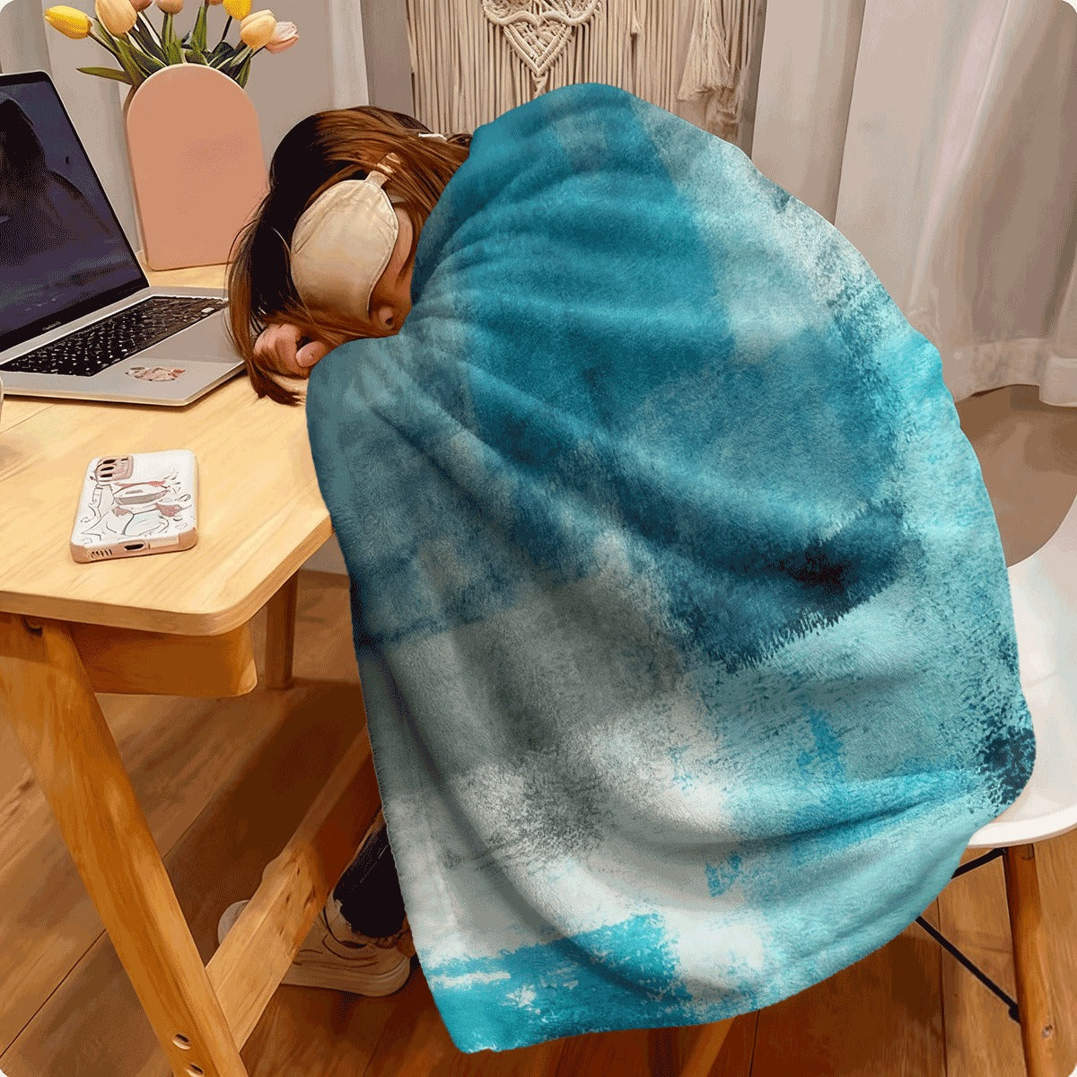 1pc Turquoise and Gray Modern Abstract Geometric Throw Blanket Soft Flannel Spread Suitable for Couch Sofa All-Season Lightweight Warm with Turquoise & Gray Contemporary Spread